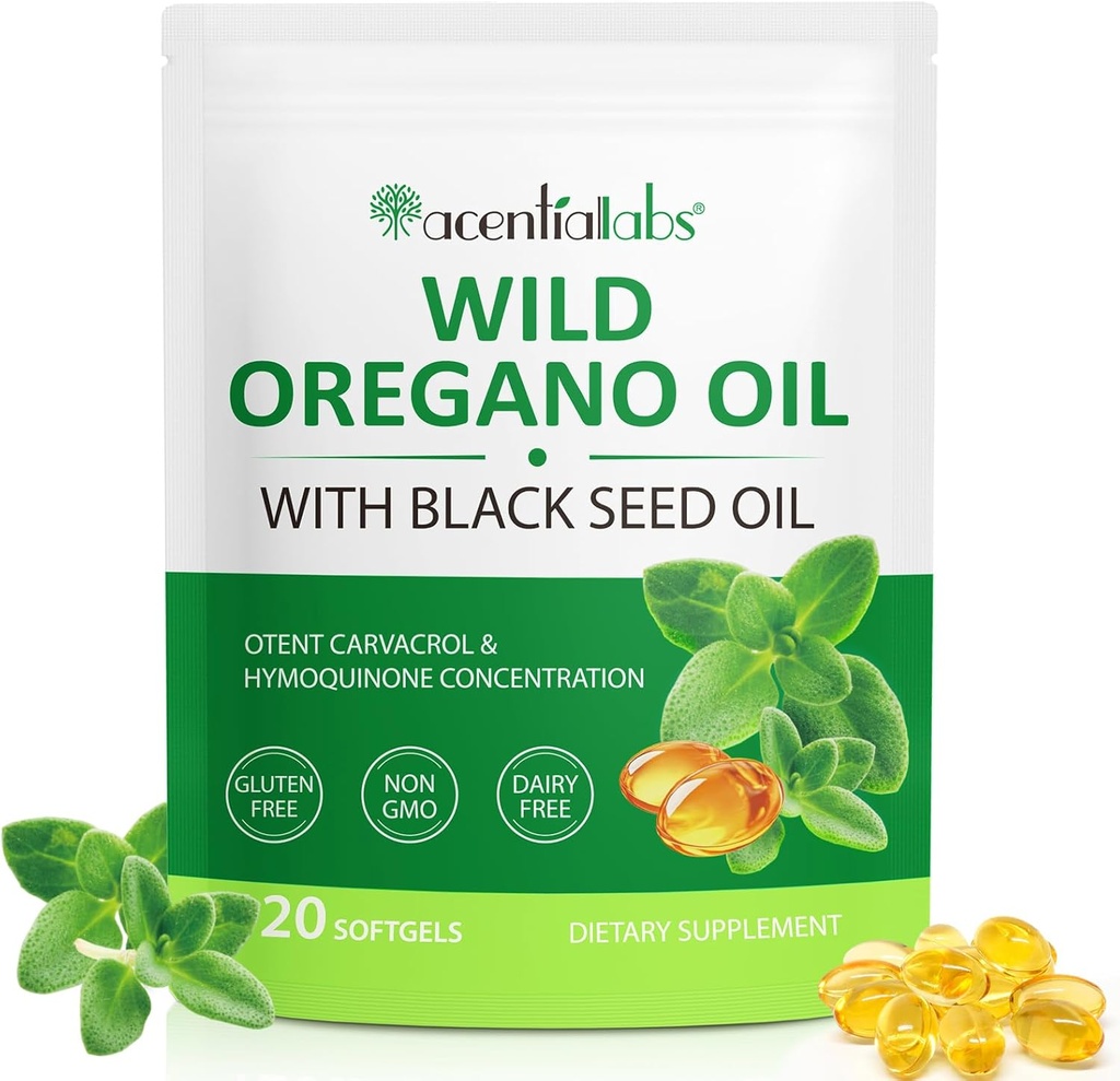 Oregano Softgels油,120 Oregano伯爵石油补充卡普苏莱斯油,Oregano石油补充卡普苏莱斯油,165mg Carvacrol油,2 in 1 6000mg Oregano油与黑种子油200mg