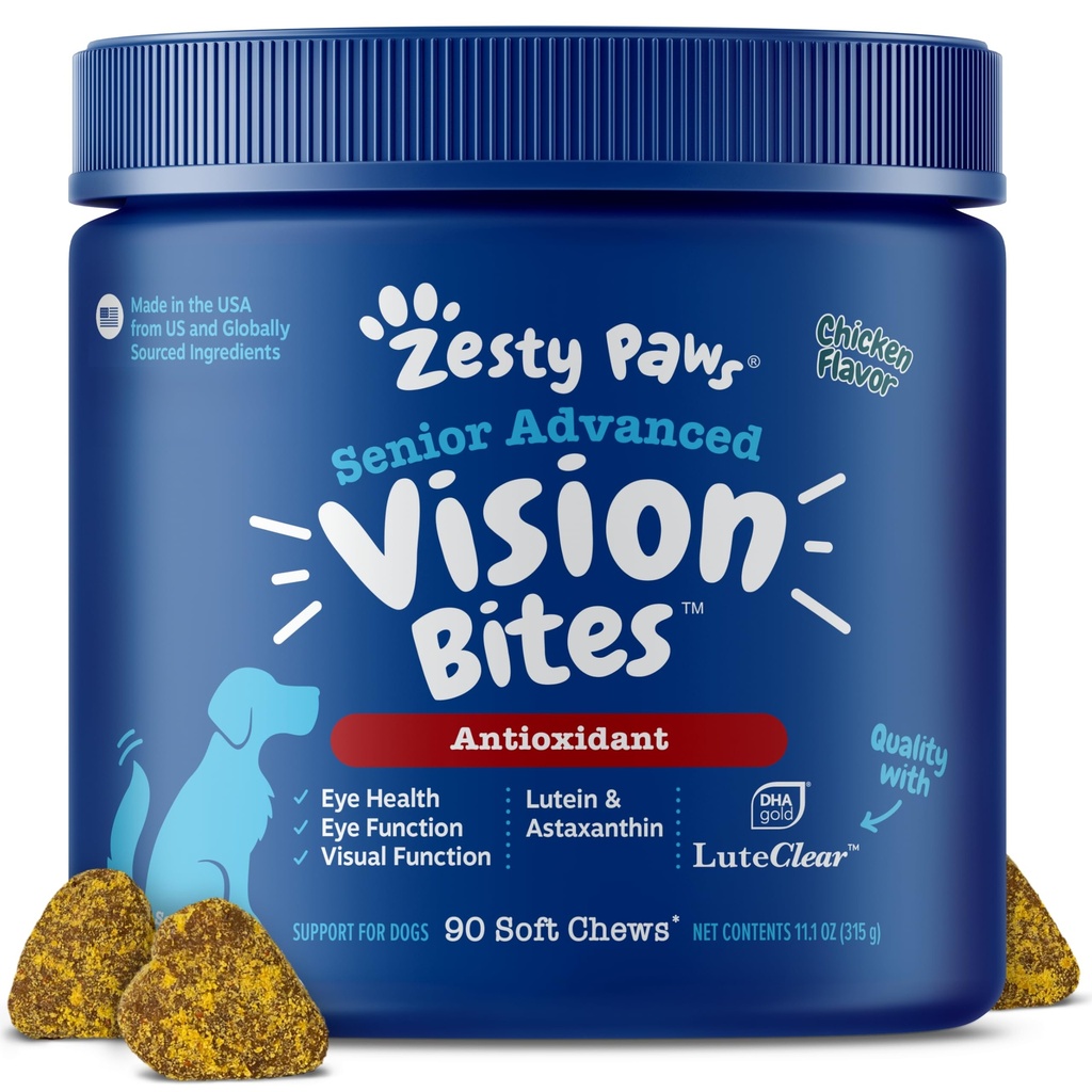 Zesty Paws Eye for Dogs - 视觉支持抗氧化剂和Omega 3脂肪酸 - 90 Chews
