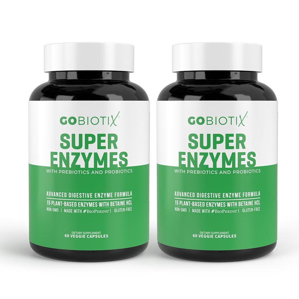GOBIOTIX 饮食酶补充剂,为男女提供先生药和亲生药 -- -- Gut Health, Gluten Digestion, Lactose 吸附剂,基于植物的饮食药丸 -- -- 120 Capsules