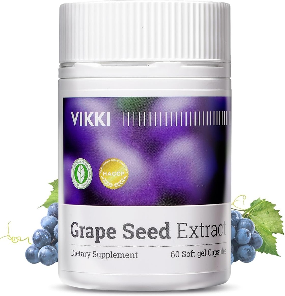 Vikki Grape种子摘录 Capsules 38100mg, 60 Counter, Maximum 强力与OPC 原始蓝莓激素