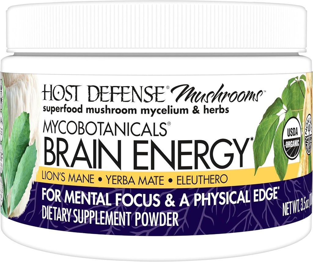 主机 Defense MycoBotanics Brain Energy * 粉末 - 配有狮子马内蘑菇的Brain & Focus支持补充剂 - 配有Yerba Mate 供能源支持的饮食补充剂 - 3.5 oz(33架) *