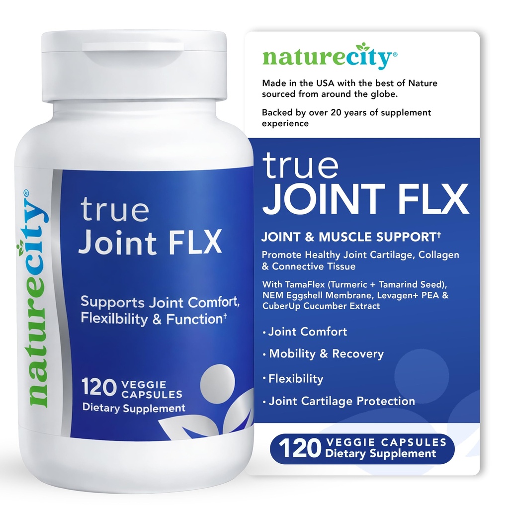 NatureCity True-Joint FLX 联合补充公式 (120 Capsules) | TamaFlex, NEM Eggshell Membrane, Levagen+ PEA & CuberUp | 支持联合安慰,灵活性,流动性,功能和卡蒂拉奇健康