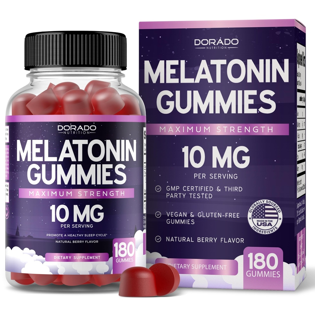 Melatonin Gummys 10 mg for 成人(180 counter) - 快速溶解 Melatonin Gummys - Gummy for 成人(含10 mg) - 高概率 - 混合Berry Flavor - 非GMO, Vegan Supplement & Made in USA