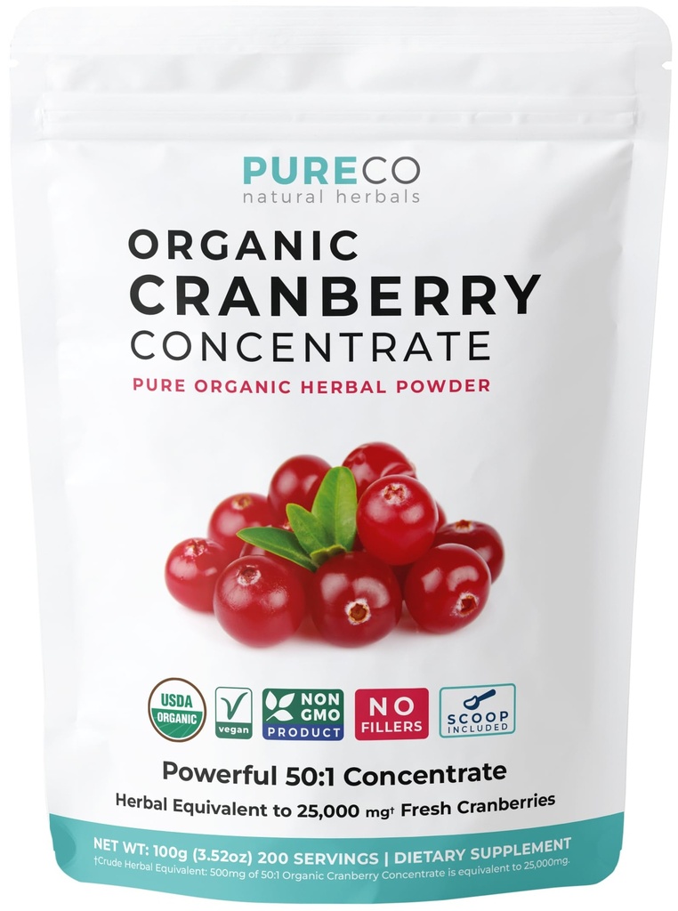 USDA Cranberry 粉末有机认证 - 有机Cranberry Juice 集中支持女性和男性的尿道切除健康 - 纯Berry 集中 Vegan 非GMO 和 Filler Free(200名服务员)