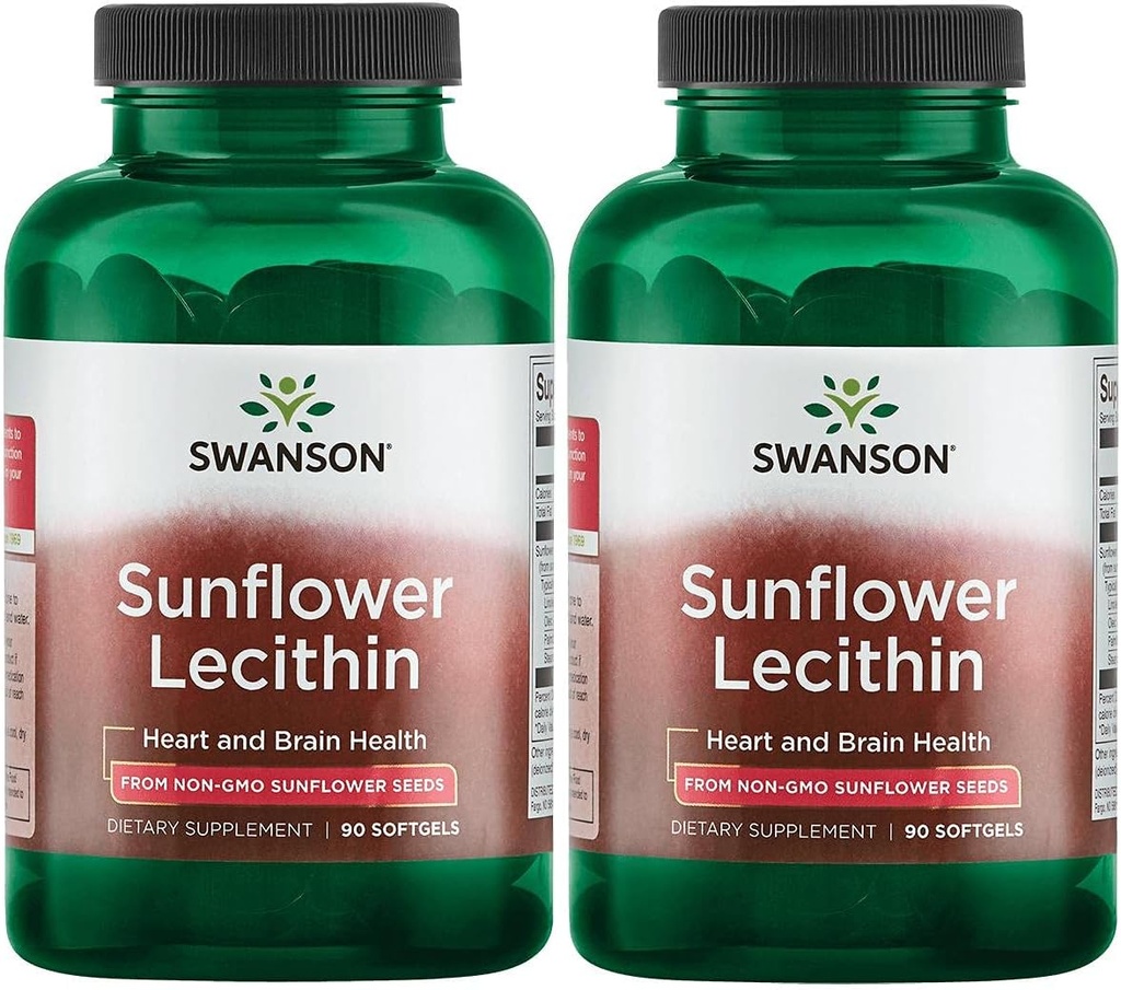 Swanson Sunflower Lecithin - 促进健康脑功能的草药补充剂 - 支持心脏健康和健康脂平衡的自然公式 - (90软胶,每包1200mg) 2 Pack