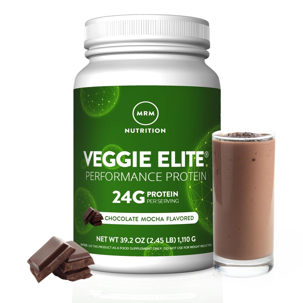 MRM 营养 Vegie Elite 性能蛋白 巧克力 Mocha Flavored 植物蛋白 易于文摘 与 BCAAs + Vegan + Gluten-free + 临床测试 → 文摘酶 + 30 服务