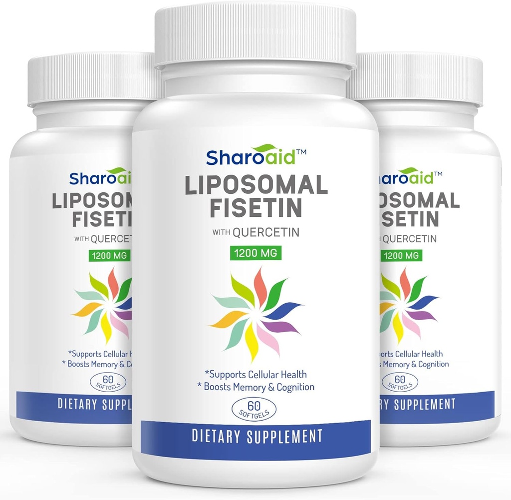 Liposomal Fisetin,每服1200毫克,高吸附多酚,女性抗氧化剂,男性,非GMO,无葡萄糖,3瓶180软胶