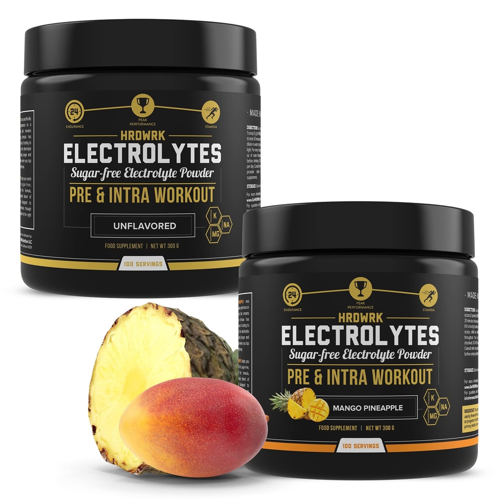 HRDWRK - 100 services Keto Electrolytes Powder Hydrition Sugar - Electrolytes 配以电解质的耐力和减肥药 - 不受欢迎的和Mango Pineapple Set