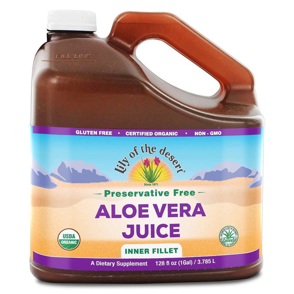 沙漠的Lily of the Desert Aloe Vera Juice - 有机,防腐无腐的Fillet Aloe Vera 饮用天然消化酶促进古特健康,胃部救济,健康,光滑皮肤,128 Fl Oz