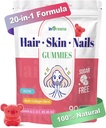 20-in-1 毛皮与直肠胶片,毛生物素 女性和男性用 10000 mcg Biotin, 维生素 A, C, D, E 换发型生长与健康皮片, 白桃 Flavor, 90 Gummys