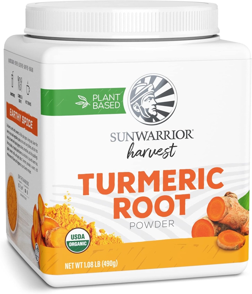 Sunwarrior 有机涡轮根粉 纯原生超食品粉 用于烤滑和咖哩 USDA 非GMO 490g Tub(70 SRV) 有机收获