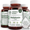 Natural Nutra Vegan Melatonin 3mg, 帮助改善心脏健康, 支持免疫系统, 帮助细胞健康与心脏健康, 促进整体健康, 改善睡眠质量, 免费Gluten, 60片
