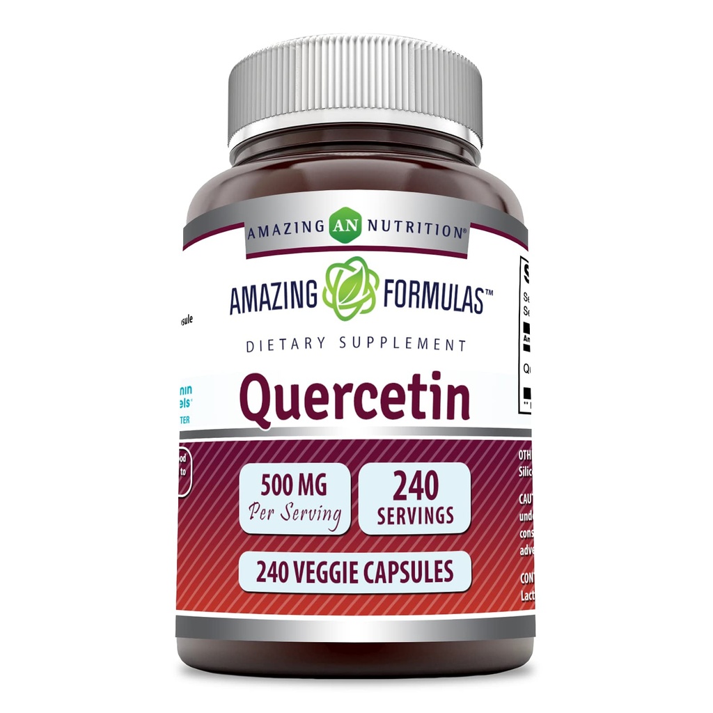 Quercetin 500 mg Veggie Capsules 补充 QQ 非 GMO 自由 Gluten QQ 支持整体健康与幸福(240个计数)