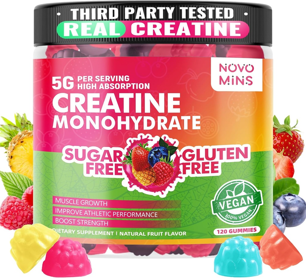 用于肌肉强力的Chewables Creatine Monohydrate Gummys 5000mg, 用于肌肉强力的Creatine Monohydrate, 肌肉构建器, 能量靴, 工作前补充(120个计数)