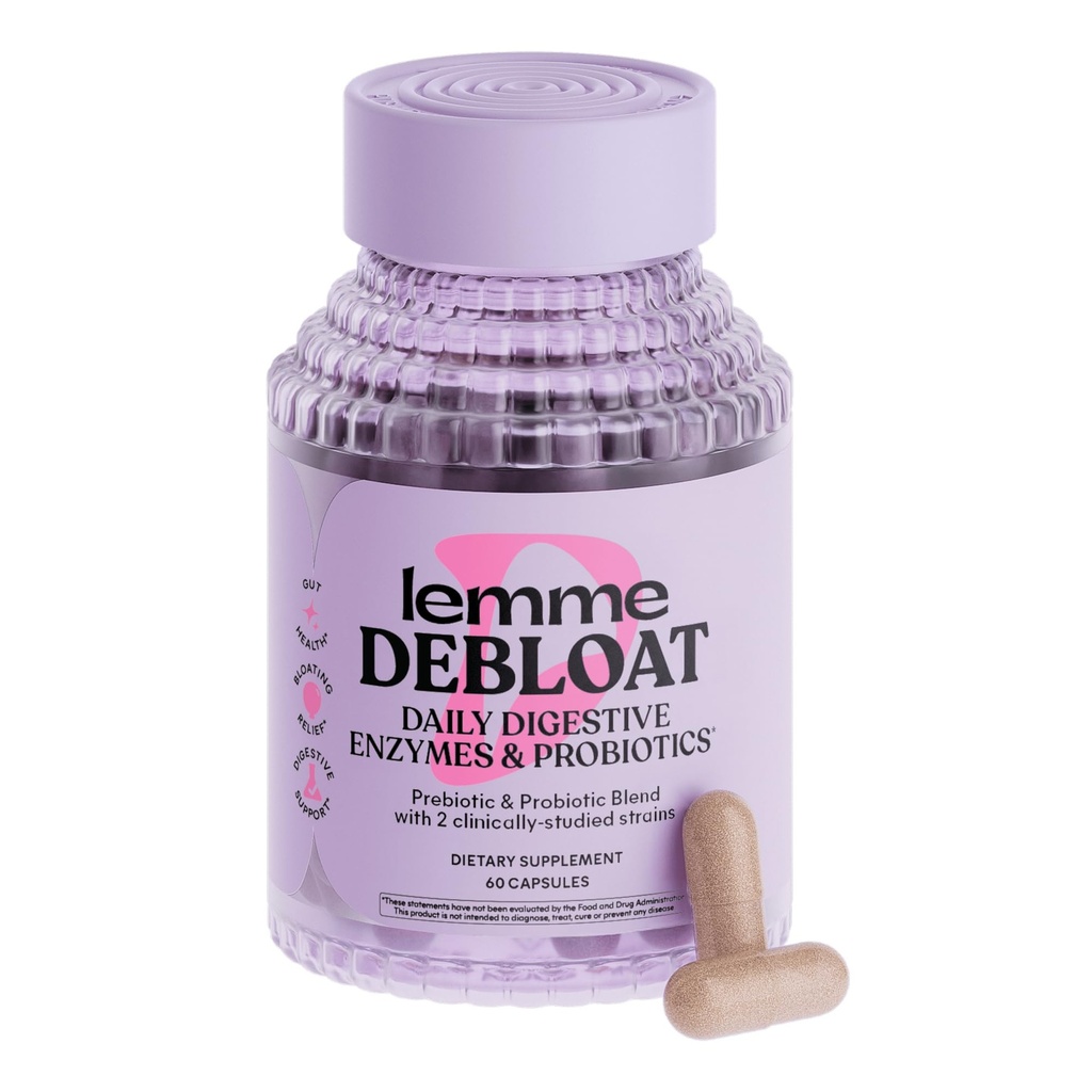 Lemme Debloat 3-in-1 Prebiotic,Probiotic & Digestive Enzyme Capsules for Bloating & Gas Relief - 2 临床研究 Probiotics w/5 消化酶改进消化,女性和男性,(60个)