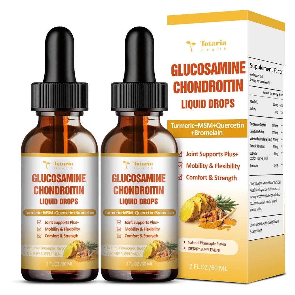 (2包) Glucosamine Chondroitin MSM 支持联合健康 - Chondroitin 硫酸盐 补充 Turmeric, Quercetin, Bromelain, MSM 石油