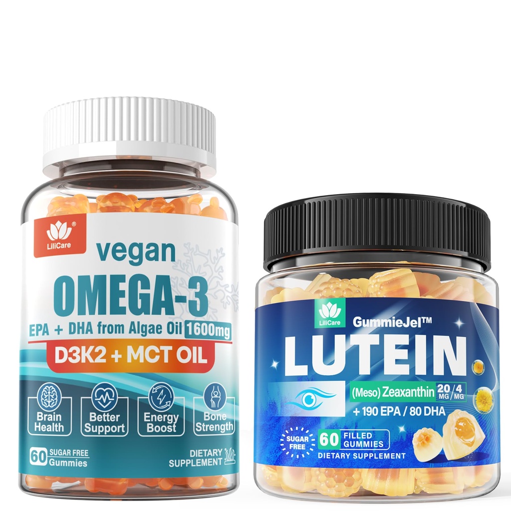 无糖Lutein 20mg 40mg & Vegan Omega3 Gummys 1280mg
