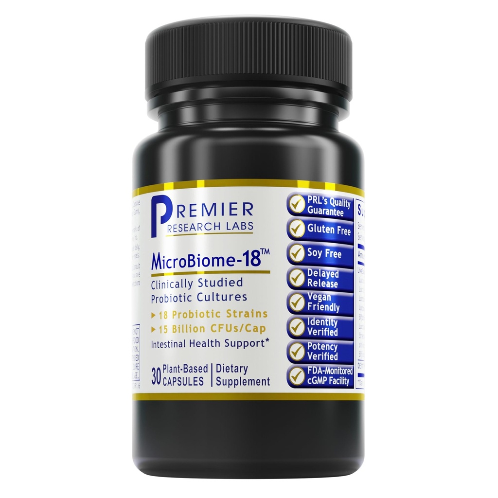 Prime Research Labs MicroBiome-18 - 消化健康增生药,男女用酸性杆菌增生药,Ruteri 健康古特微生素增生药 - 30 植物学 Capsules