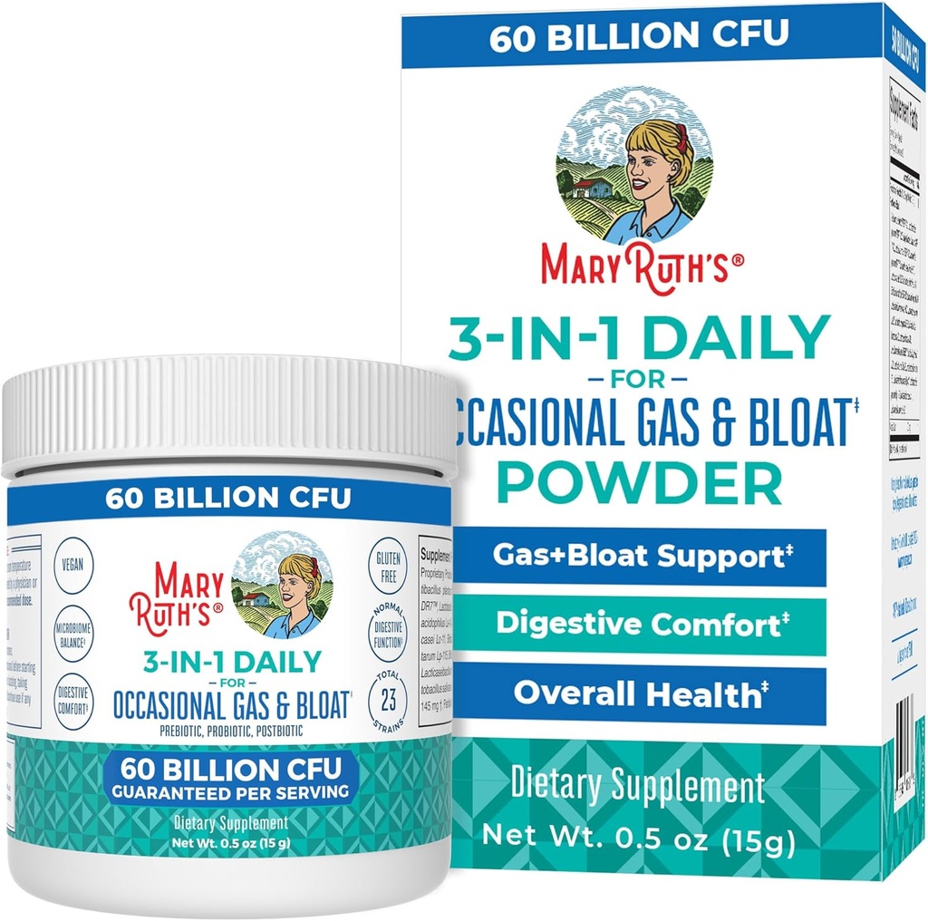 MaryRuth有机体 3-in-1 气体和布洛特 Probiotics 常规消化功能的Probiotics 女性和男性的Probiotics + 女性和男性的Probiotics + 预生和后生素 + 6亿 CPU → 大陆架稳定 → 0.5 oz