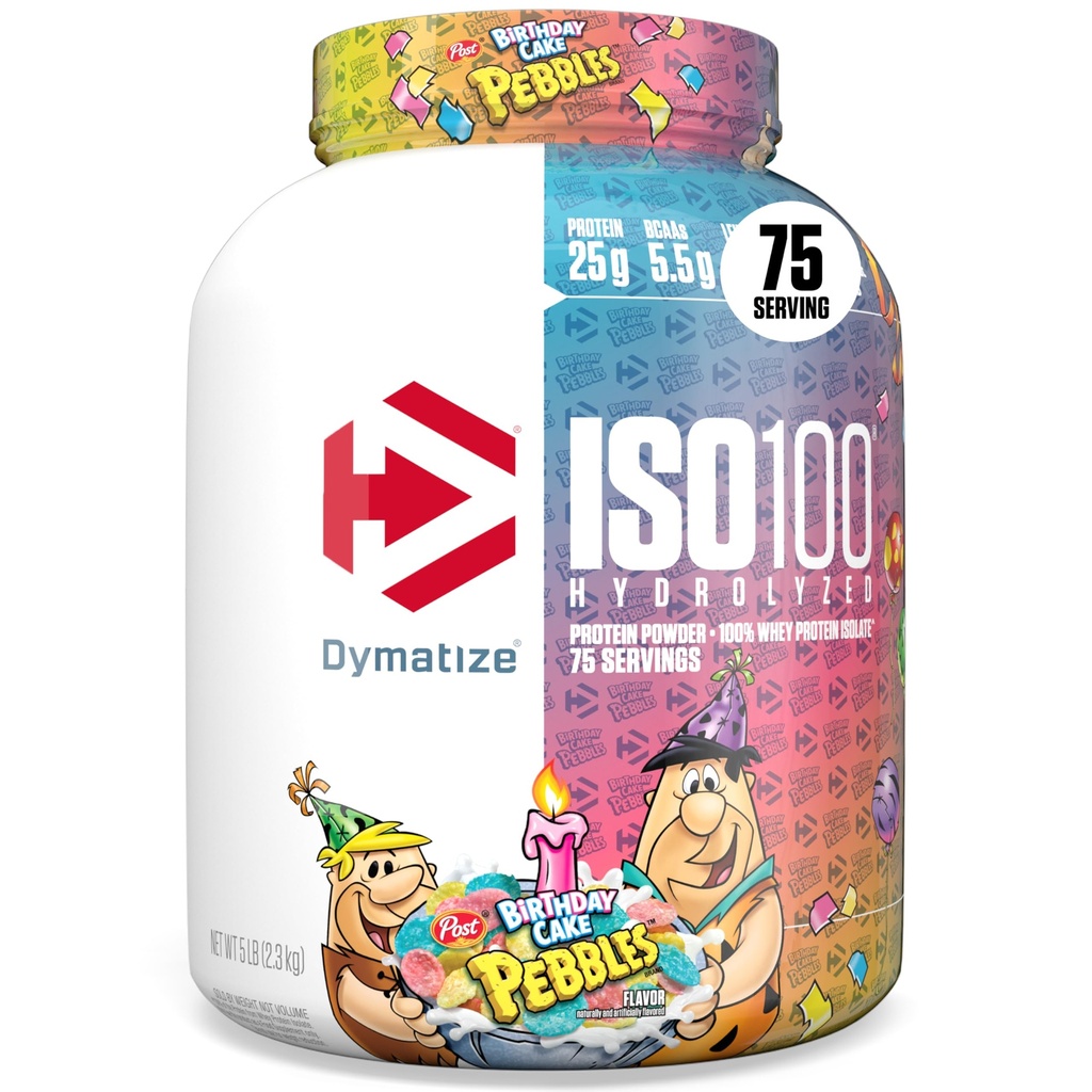 Dymatization ISO100 Whey 蛋白质粉单质,生日蛋糕,蛋白质25g,5 英镑,5.5g BCAAs,小于120 Cal., Gluten Free, 1g Fat, 1g Sugar, 2g Carb(75 services)