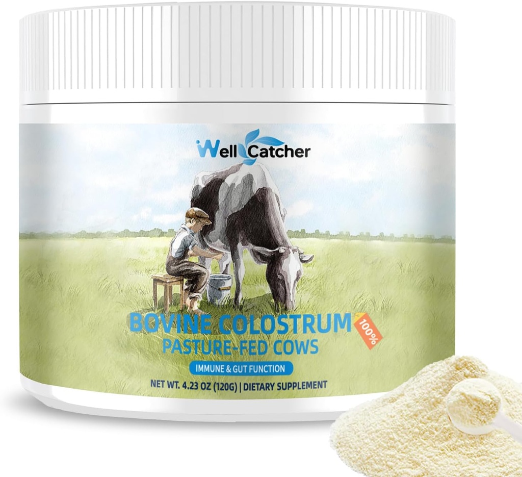Grass Fed Bovine Colostrum Power for Humans - 自然高IgG Colostrum 儿童成人补充 具有Imune Gut 头发皮肤支持 容易混合 60 服务