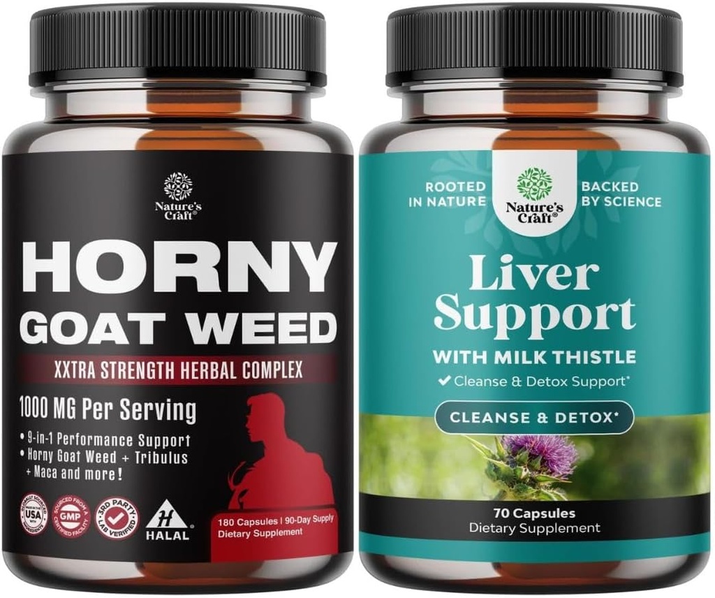 Horny Goat Weed for Men - Stamina & Energy和Liver Cleanse Detox & 维修的超强雄性补充剂 - Silymarin Milk Thetle with Dandelion Root Choline Beetroot Artichoke 提取器