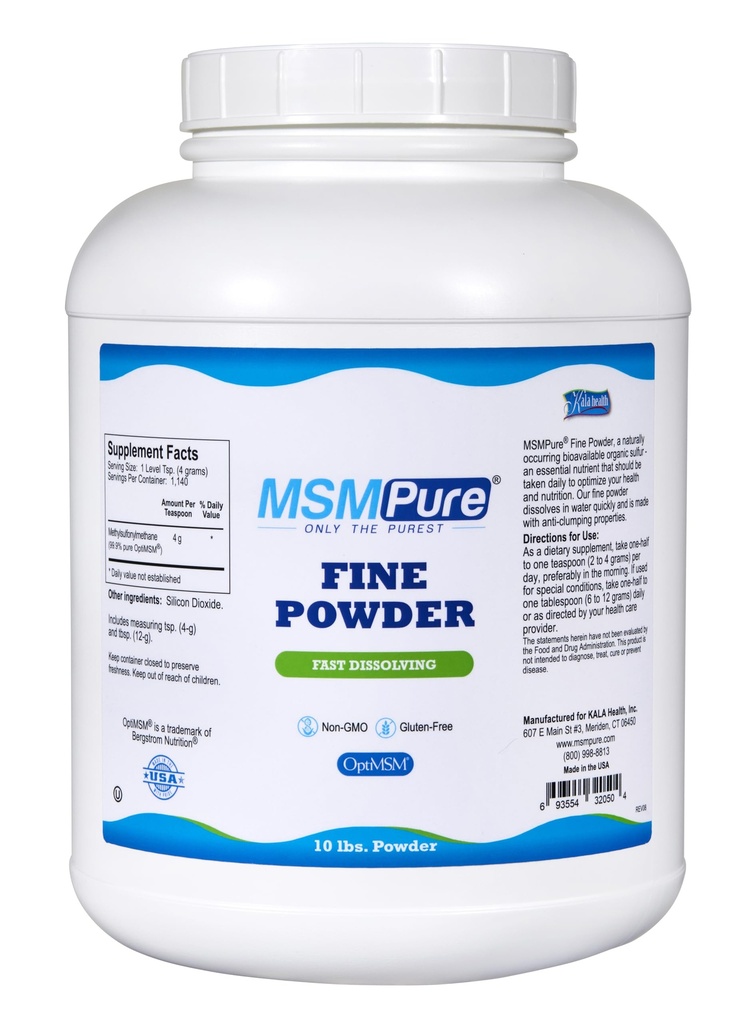 KALA HALTH MSMPure Fast Dision Fine MSM 粉晶体 – US-Made MSM 用于联合健康,皮肤外观,头发和钉子支持 – 10 lb,有机硫