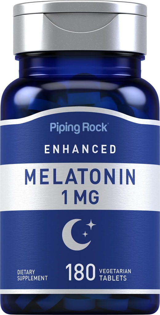 Piping Rock Melatonin 1 mg + 180 片 + 成人 + 蔬菜、无葡萄糖、非GMO