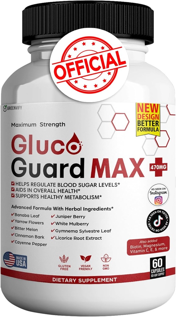 Gluco Guard Max Daily Wellness Supports 配有维生素,矿物,以及草药 — Chromium, Magnesium, Banaba, Bitter Melon, 和锌 — Non-GMO, Gluten-Free — 60 Capsules 的辅料.
