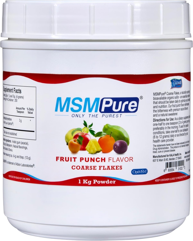 KALA 健康 MSMPure 水果冲刺 烧焦的MSM 粉花 – US-Made MSM 用于联合健康,皮肤外观,头发和钉子支持 – 2.2磅,有机硫磺