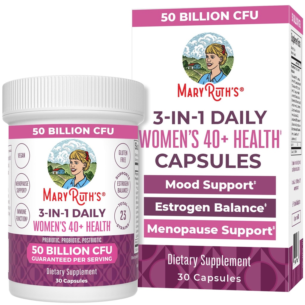 MaryRuth Organizations 3-in-1 Daily Health 40+ Probiology for Women 临床测试 + 女性雌激素补充 + 5000亿 CMFU → Allergen Free + 30 ct