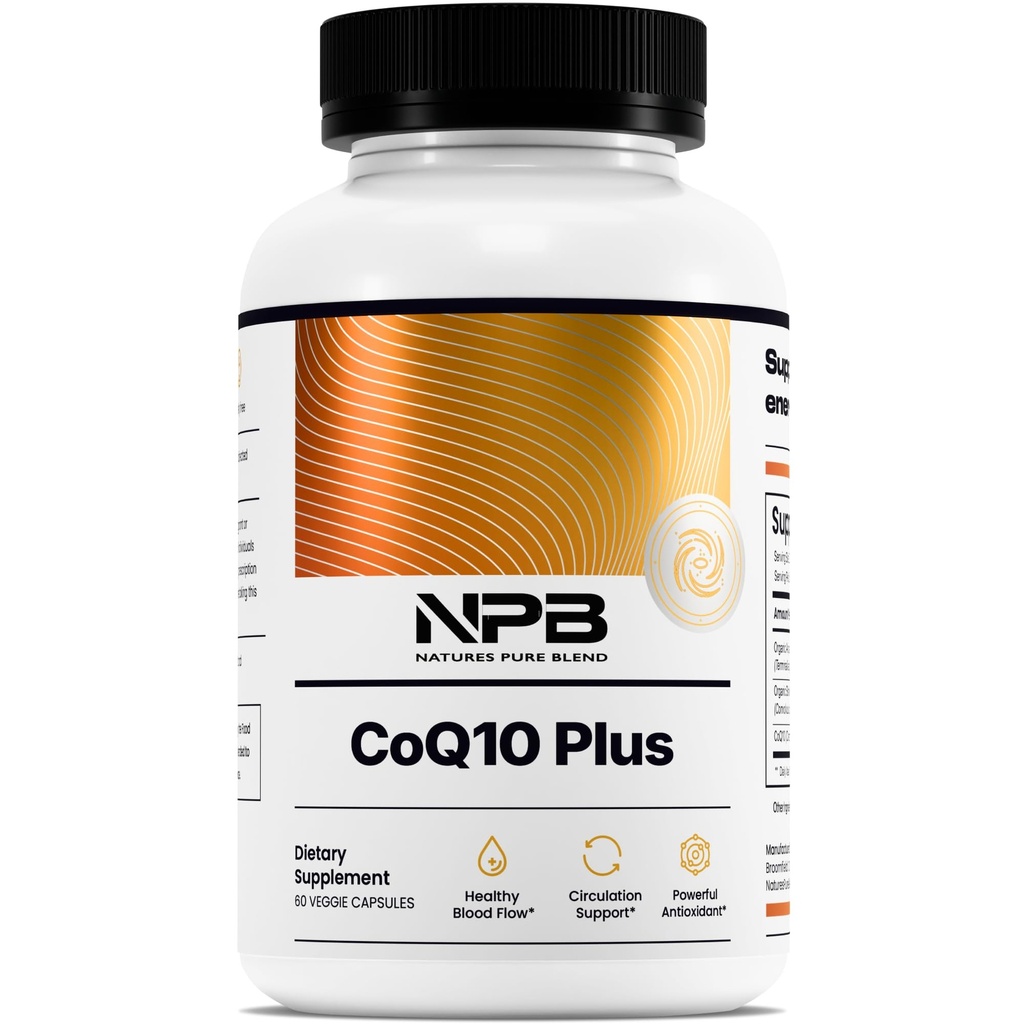 Nature's Pure Blend CoQ10 Plus – Arjuna & Shankhpushpi的抗氧化剂配方 – CoQ10 Ubiquinol for 环流,血液流和能量 – Coenzyme Q10 免疫系统补编 – 60 Capsules