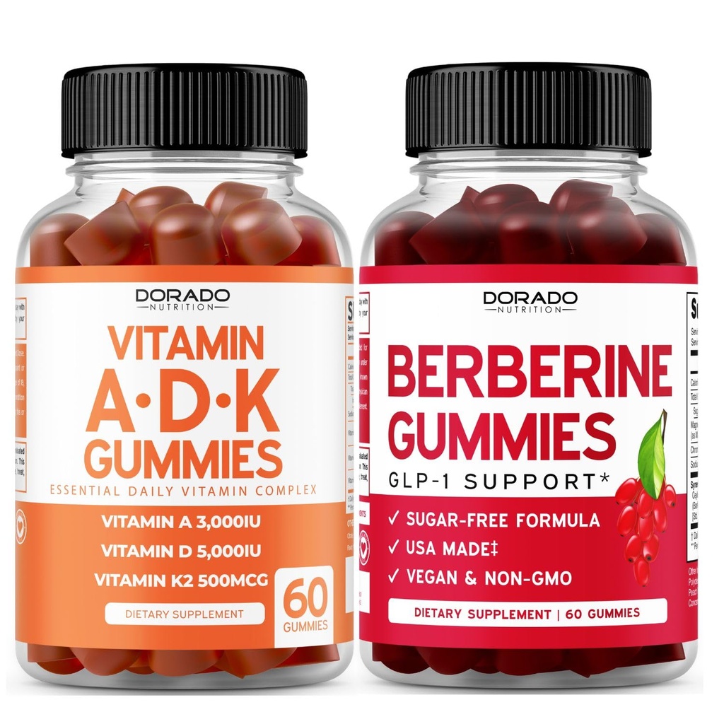 ADK Gummys 维生素 D3 K2 (60 Gummys) 无糖维生素 D3 K2 - 配有D&K的补充 - 10 Vegan 补充 - Berberine Gummys 配有锡兰肉桂用于成人 - 非转基因在美国制造