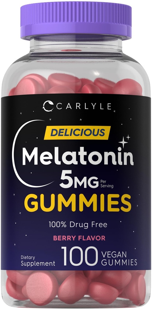 卡莱尔·梅拉托宁 5 mg Gummys | 100 Counter | Berry Flavor | 100% Drug Free | Non-GMO, Gluten Free Supplement