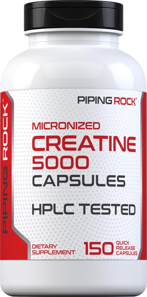 Piping Rock Creatine Monohydrate Capsules | 5000mg | 150 Pills | 男男女女微量化补充 | 非GMO,Gluten Free