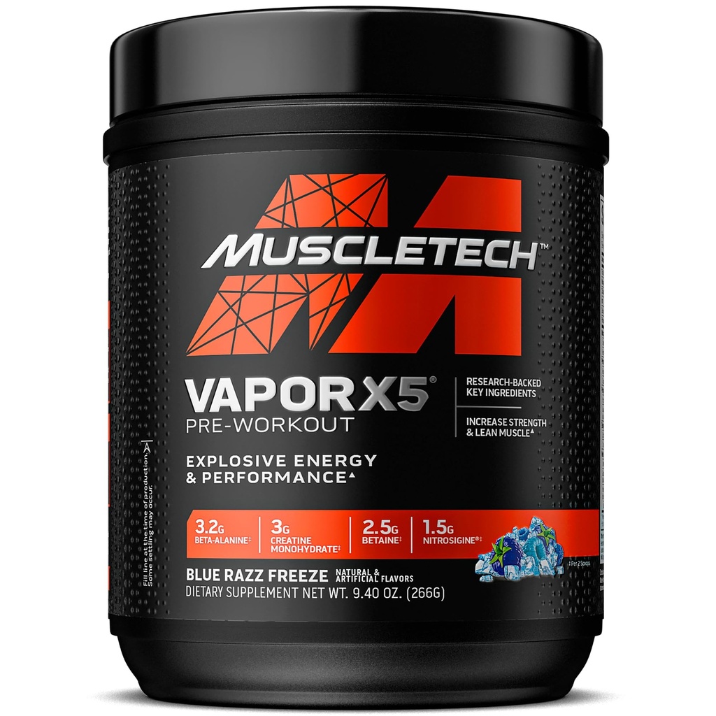肌肉科技预研粉,Vapor X5 - 男女运动营养肌肉建筑补充剂 - 敏锐肌肉泵能量粉 饮料混合剂 - 蓝褐色冻结剂,266g(30架)