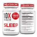 10X 成人健康睡眠补充剂 - 60 Capsules - Melatonin 3mg, L Theanine, 镁补充剂, 远处氧化镁, 更好的休息和放松 - 3-in-1 自然睡眠支持