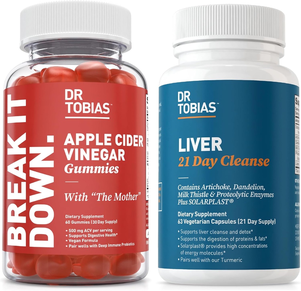 Tobias Liver博士 21 Day Cleanse and Apple Cider Vinegar Gummys - 支持消化健康与Liver Detox, Vegan, Non-GMO (英语).
