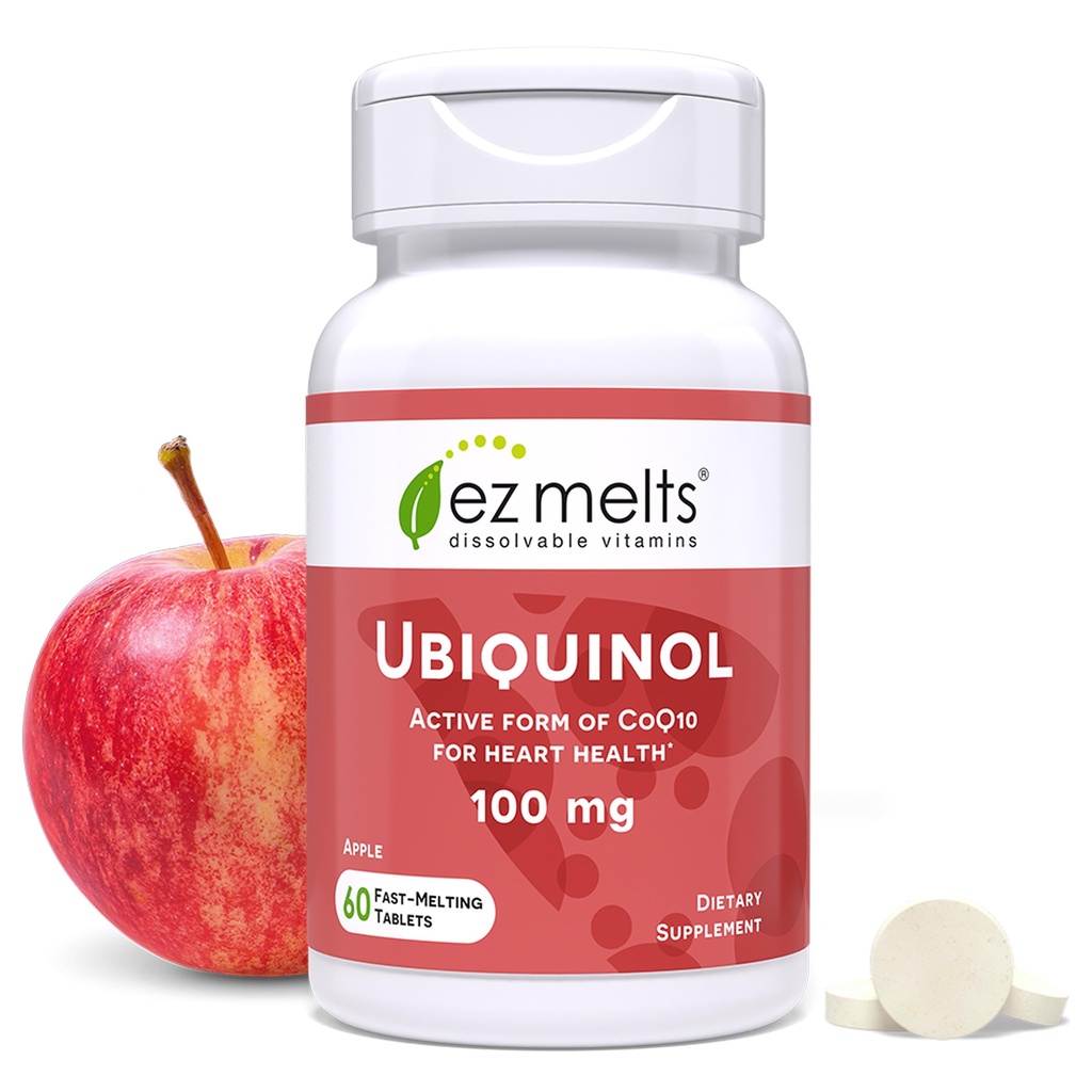 EZ 熔融可溶解的Ubiquinol 100mg,CoQ10活性形式,男女心脏健康补充,无糖,2-Month Supply - 1 pack