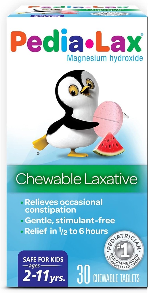 Pedia-Lax Laxative Chewable Tables for Kids, Agents 2 - 11, 西瓜 Flavor, 30 CT