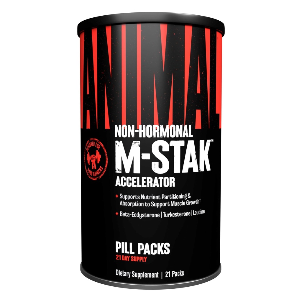 动物 M-Stak - 肌肉建构器和人体建构的Anabolic 大众增益器补充剂 - 精益肌肉生长、氨基复合体和工作前能源,21包