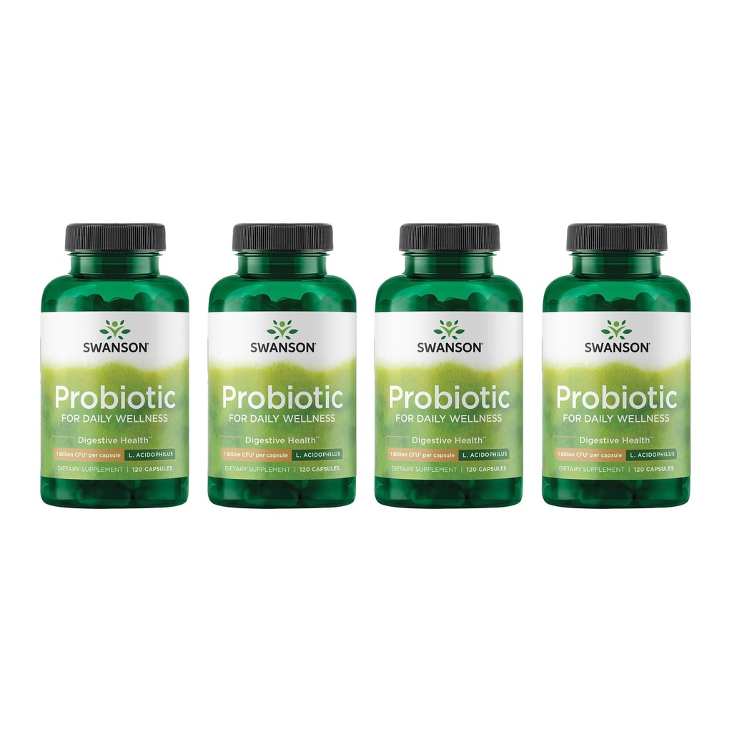 Swanson Probiotic - 消化性健康补编w/每卡普尔1亿 CMFU - 自然公式支持肠道调节和日常健康 - (120卡普尔)(4包)