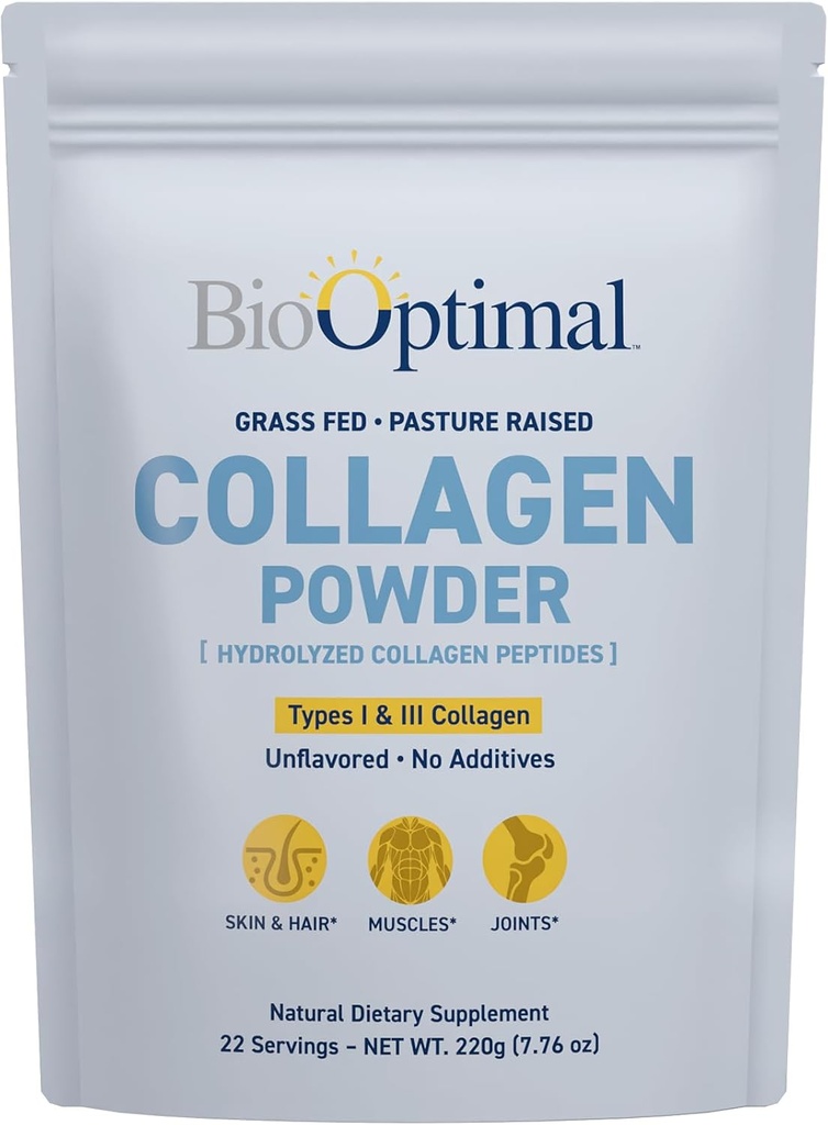 BioOptimal Collagen Peptides Powder - 草料、草料、水解蛋白质补充剂,用于皮肤、毛发和钉子-非GMO,《男子与妇女零糖日补充剂》(22种服务)