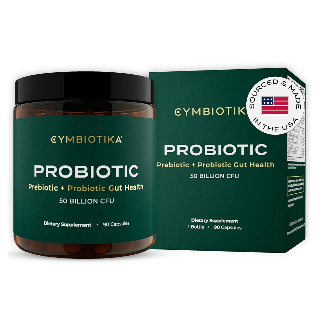 CYMBIOTIKA Probiotic + Prebiotic, 60亿 CPU - 19 Strains, 男女Gut健康补充, 免疫支持,消化健康, & Gut平衡, 90 Capsules, 1个月供给, 在美国制造