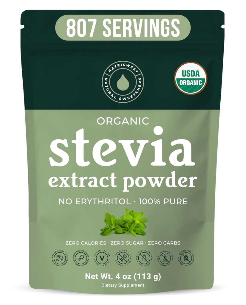 有机质 100% 纯 Stevia 粉末 4 oz, Satisfies Sweet Cravings, 低血糖水平用于糖尿病, Bulk Powdered Stevia Sterener for better Baking & Beverages, 800 + 由 NatriSweet 服务