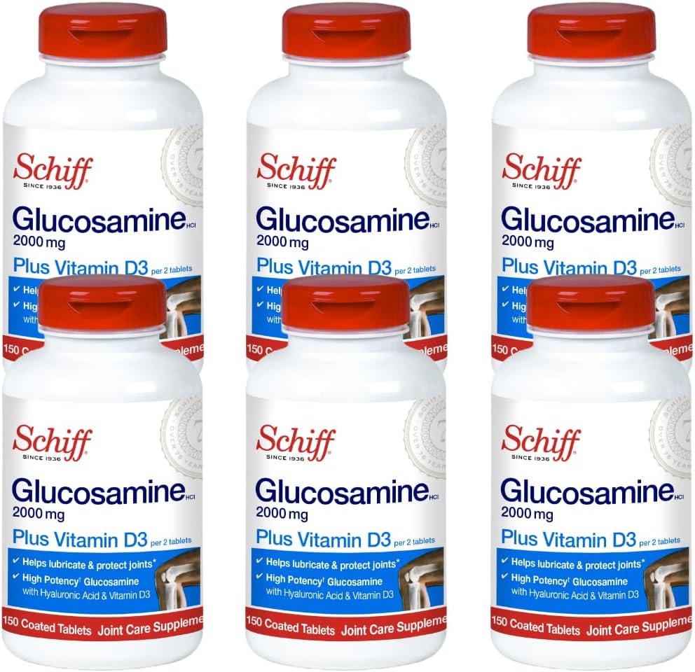 Schiff Glucosamine 2000mg,配有维生素D3和Hyaluronic酸,150片-联合补充剂(6包)