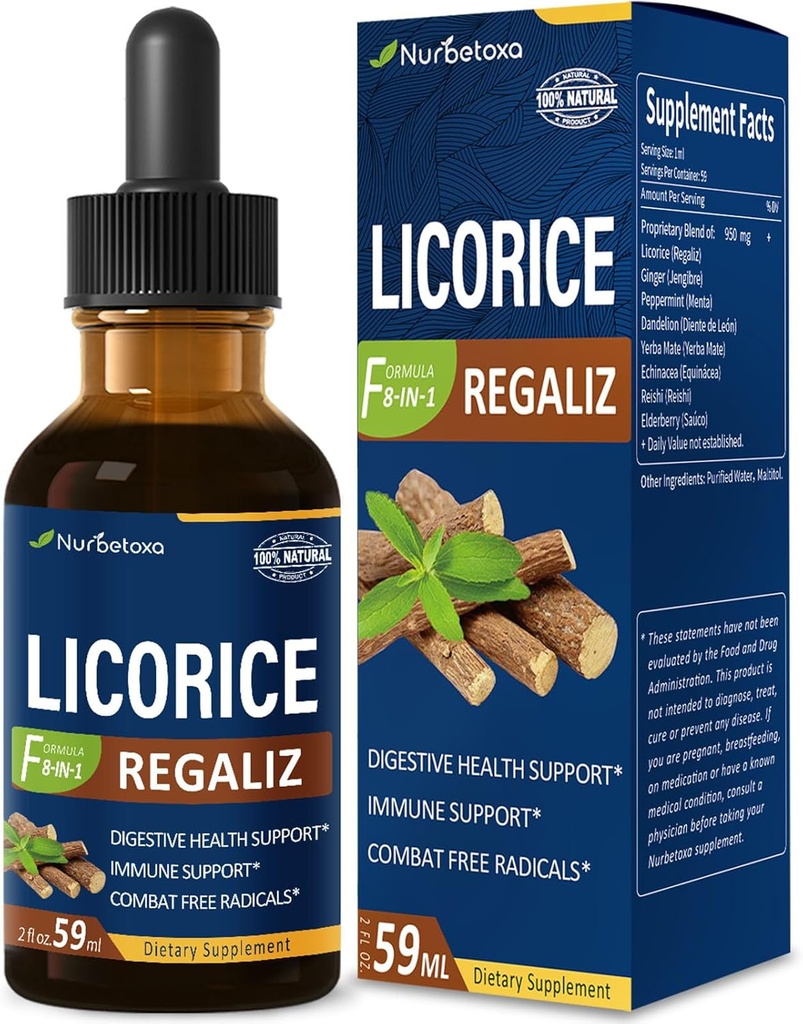 Licorice 根提取滴用于消化健康、天然草本植物增殖救济和免疫支持液纹补充剂 Dandelion, Peppermint, Ginger. extrato de Regaliz. 2oz