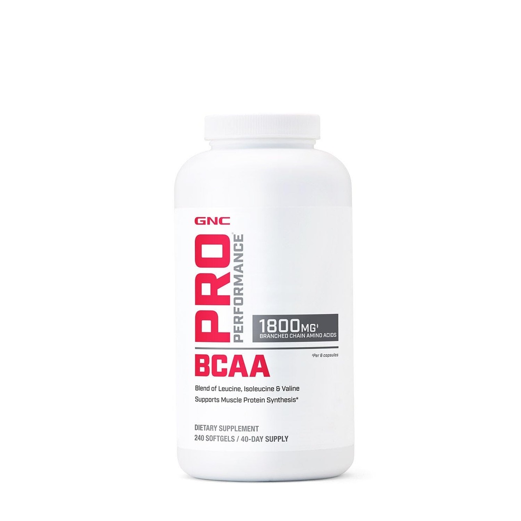 GNC Pro Performance BCAA 1.8g,第3党测试的男女补充品,分链氨基酸,基本氨基酸支持肌肉蛋白合成,240软胶,40 SVG