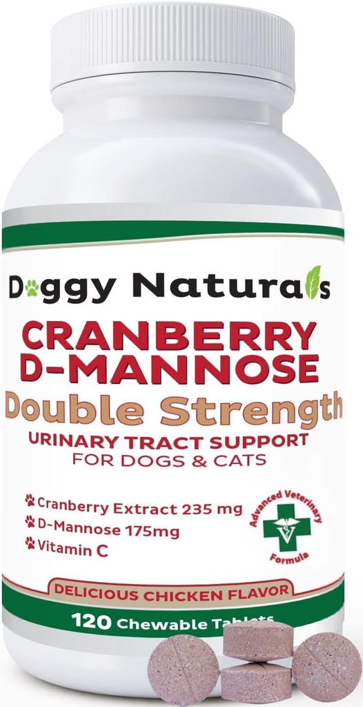 Cranberry D-Mannose for Dogs and Cats Uinary Tract Information 预防和消除UTI,布拉德感染肾脏支持,抗氧化剂(双强板,120个计数)