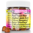 红酵母大米 Alpha Lipoic Acid Ubiquinol CoQ10 Citrus Bergamot Beta-Sitosterol Chromium Piclinate 糖 - Less Gummys w Lion's Mane Turkey Tail Reishi Cordyceps Chaga, Pills Capsules 补充 Alt